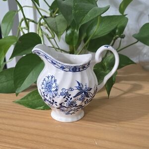 Vintage Blue and White Floral Ceramic Pitcher Creamer